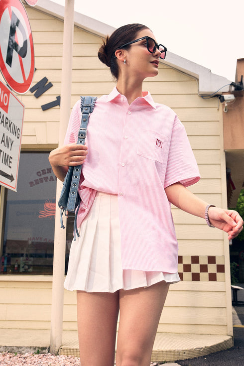 ICS Embroidered Logo Striped Short Sleeve Shirt